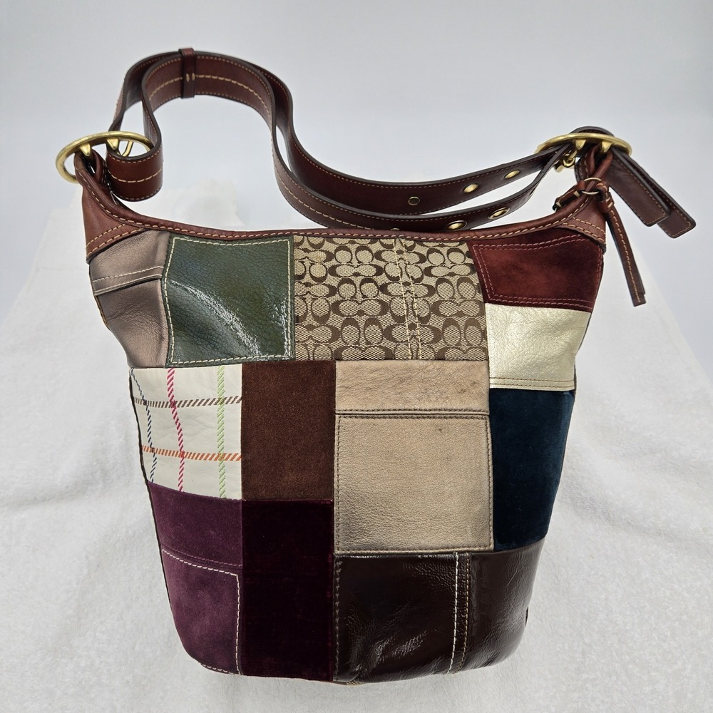 Vtg Coach Bleecker Legacy Holiday Patchwork Duffle Crossbody Shoulder Bag Purse - Picture 14 of 16
